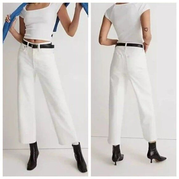 Madewell Size 33T The Tall Perfect Vintage Wide-Leg Crop Jean High Rise White - Picture 1 of 12